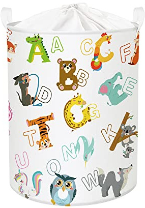 Clastyle 45L Cute Alphabets Animal Kids Laundry Basket Cartoon Baby Washing Basket Koala Elephant Clothes Toys Storage Basket for Bedroom, 14.2x17.7 in