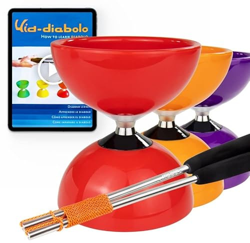 Juggle Dream Carousel Diábolo Set para Malabares - Pro Triple Rodamiento Diábolo con Varillas de Aluminio y Vídeo de Aprendizaje en Línea (Rojo)