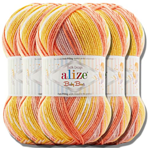 Alize Baby Best Turkiskt handstickgarn premiumull av bomull och akryl | tråd | garn | stickgarn babyull enfärgat för virkning, stickning, halsdukar, 5 x 100 g (7721)