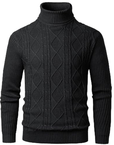 Harbrosrce Homme Col roulé à Manches Longues Pull en Tricot Torsadé Slim fit Basique Haut Chaud Sweatshirt en Maille Fine Loisirs Automne Hiver