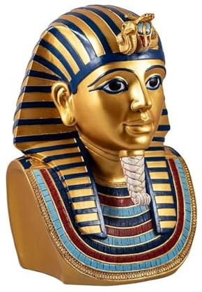 Figura Busto Tutankamon Rey Egipcio Dorado de Resina Pintado a Mano 18x14x26 cm