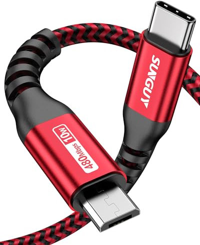 SUNGUY USB C auf Micro USB Kabel, lädt Micro USB Geräte, 0.5M Nylon Ladekabel, USB C zu Micro-B Datenkabel Kompatibel mit MacBook (Pro), Galaxy S20/S9/S9+/S10,Moto Z/Z2-Rot