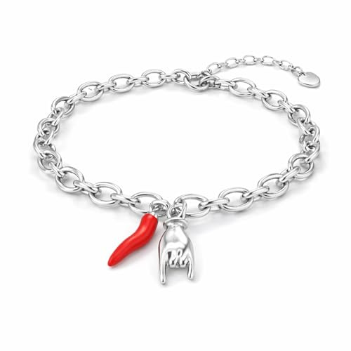 SAGA GIOIELLI® Bracciale Donna Portafortuna Corna Acciaio Corno Rosso