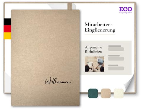 Willkommensmappe A4 Recyclingkarton - ECO-plus - mit Prägung 'Willkommen' - hochwertige Übergabemappen aus nachhaltiger Pappe - Begrüßungsmappe für Mitarbeiter oder Gäste (Kraftkarton, 8 Stück)