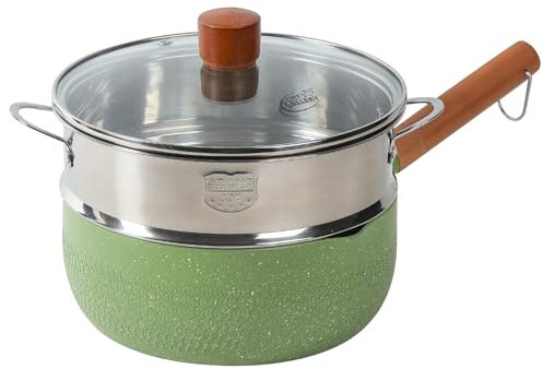MAXCOOK Kleiner Topf zum Kochen, 1,6 l mit Deckel, antihaftbeschichtet, Stielkasserolle mit Dampfgarer, Induktionstopf, Granitbeschichtung, Ausgießer