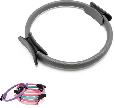 Generisch Pilates Ring Fitness Trainer, Pilates Ring Magic, with Dual Padded Handles Exercise Resistance Equipment, Pilates Ring Fitness Circle 14.96 Yoga Rings Magic Circle for Toning Arms (Gray)