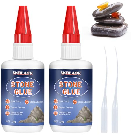 WEILAOK Colla Vetro, Colla per Marmo, Colla per Ceramica, Colla per Ceramica Rotta, Colla Istantanea per Marmo, Vetro, Ceramica e Altri Oggetti In Pietra, Paesaggistica per Acquari, ecc, 35 G*2