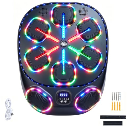 ZEMBSOYA Máquina de boxeo de música inteligente mejorada, ajustable, Bluetooth, para niños, adultos, para pared, para entrenamiento de objetivo, con soporte de montaje en pared