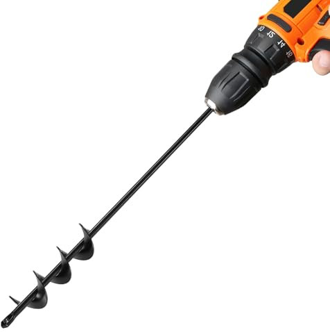 VEVOR Broca Helicoidal para Plantar Ø 40 x 420 mm para Taladros con Punta Hexagonal de 10 mm, Herramienta Robusta para Plantar Bulbos, Accesorios para Perforar Agujeros en Jardines y Cercas, Negro