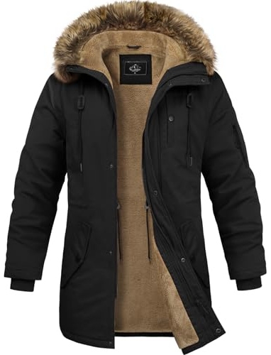 Lonya Giubbotto Invernale Uomo Militare Caldo Foderati Giacca in Pile Media Lungo Parka con Cappuccio in Pelliccia Casual Antivento Trenchcoat con Tasche, Nero, XXL