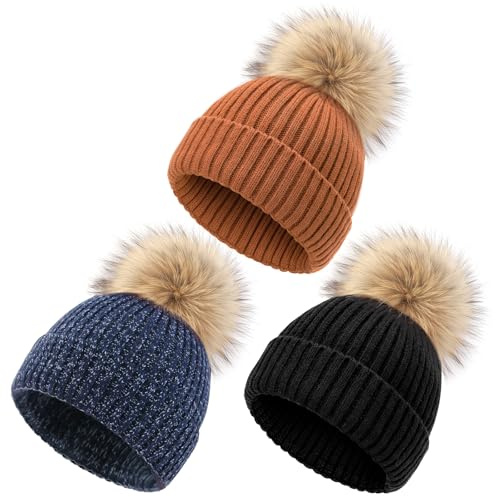 DRESHOW Baby-och Småbarnsmössor Vintermössor för Barn Mjuka Stickade Unisexmössor för Pojkar och Flickor med Söta Pompom Mössor Varma Mössor för Barn i Aldern 0-36 Månader