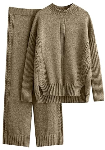 MJGkhiy Chándal de mujer completo de invierno de dos piezas de punto con pantalón largo conjunto conjunto elegante casual conjunto lana cálida otoño mono suéter invierno loungewear, verde caqui, Talla