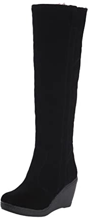 Stivali invernali da donna, imbottiti, alti al ginocchio, con zeppa, in pile, con gambo lungo, in pelle scamosciata, tinta unita, eleganti, 01 nero, 39 EU