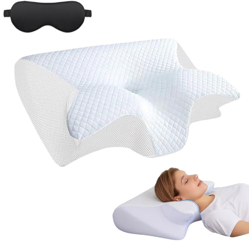 Beoglov Pillow for Sleep Apnea, Cervical Neck Traction Pillow, 2-in-1 Orthopedic Memory Foam Pillows for Neck Pain Relief, for All Sleeping Positions, Breathable and Not Stuffy (White)