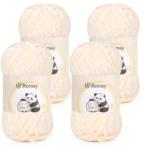 Reessy Chenille Yarn 400g, Super Soft Chunky Wool for Knitting-White Pink | Fluffy Velvet Chenille Wool Ombre, Rainbow Thick Yarn Chunky Wool for Knitting Exquisite Crafts, Amigurumi, Baby Blanket