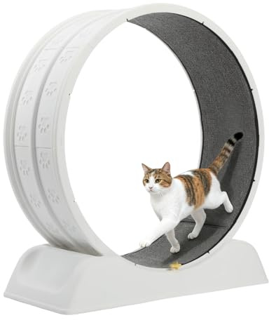Cat Wheel,30-inch Large Cat Exercise Treadmill Wheel with Brake and Carpeted Runway Running Wheels Teaser for Indoor Cats Interactive Toys for Running Walking Training,Includes Teaser Wand,White