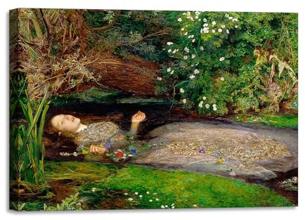 LuxHomeDecor John Everett Millais, Ofelia, Quadro su tela con Telaio in Legno - Stampa con pennellate effetto dipinto e texture in rilievo - 40x30 cm