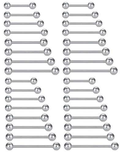 SCJJZ 32pcs Piercing Capezzoli Lingua Anelli Dritto Barbell 14G Acciaio Inossidabile Gioielli Barra,piercing capezzolo acciaio chirurgico,piercing lingua,piercing lingua acciaio chirurgico,8 taglie