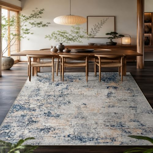 Generisk vardagsrumsmatta, abstrakt modern design blå, grå, beige vit, 160 x 200 cm, stora mattor för matsal sovrum studierum hemtillbehör dekoration
