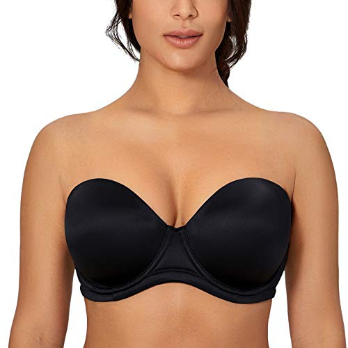 DELIMIRA Femme Soutien Gorge sans Bretelles Grande Taille avec Armature Bretelle Multiple Noir 110E