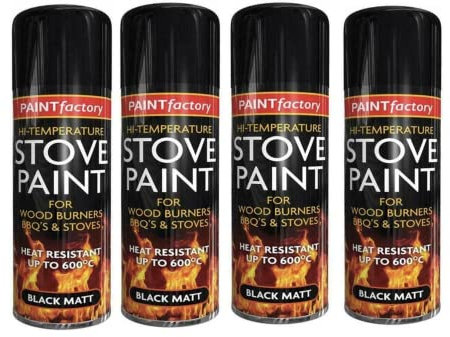 Paint Factory High temperature Stove Paint Matt Black (4),400 ml (Pack of 4)