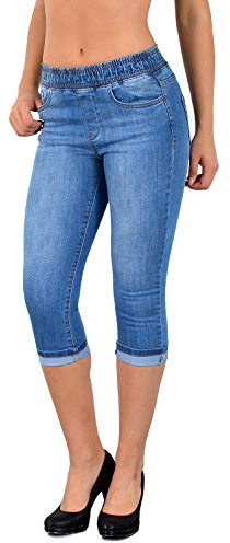 ESRA Capri Jean Femme Pantacourt Skinny avec Ceinture élastique Skinny Capri Jeggings à Grandes Tailles J460