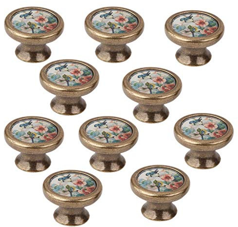LOVIVER Lot de 10 Bouton de Meuble, Motif Oiseaux et Fleurs pour Armoires, Tiroirs, Coffre, Poignées avec Vis, Boutons Décoratifs Artisanat 36mm pour Meuble Cuisine