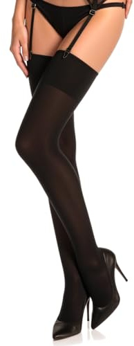 Mila Marutti Black Stockings for Garter and Suspender Belts for Women | Semi Opaque Thigh High Tights 40 Den - Black, S