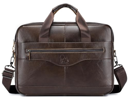 Hebetag Bolso bandolera de cuero para negocios, maletín, bolso para hombres, lleva toda la protección para computadora portátil, para computadora de 14 pulgadas, bandolera, bolsa para el hombro café
