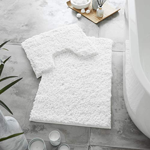 GC GAVENO CAVAILIA Microfibre Bath Mats Sets For Bathroom 2 Piece - Pedestal Set Non Slip Quick Drying Shower Bath Mat, Water Absorbent Washable Toilet Rug - White