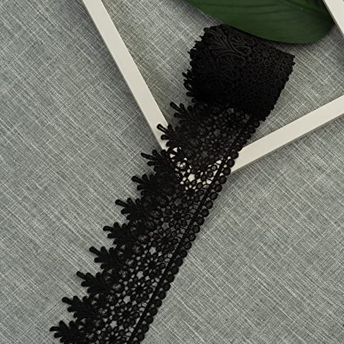 Black Lace Trim Wide Venice Ribbon Pillow Case Floral Embroidered Lace Edge Trim for Sewing Crafts, Wedding Dress Embellishment, Home Decor
