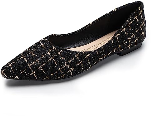 MACHSWON Womens Flat Slip on Pumps Ladies Ballet Pointed Toe Ballerina Dolly Bridal Shoes(Black, Size 6)