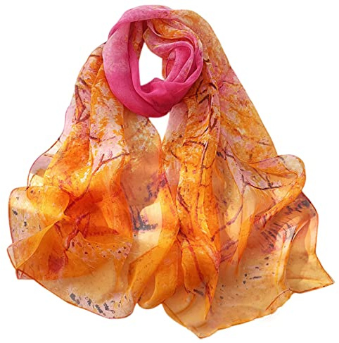 FAIRYGATE Orange Scarf Chiffon Ladies Scarfs Floral Sunscreen Fashion Flower Print Lightweight Head Scarves Shawls Wrap for Women 51028