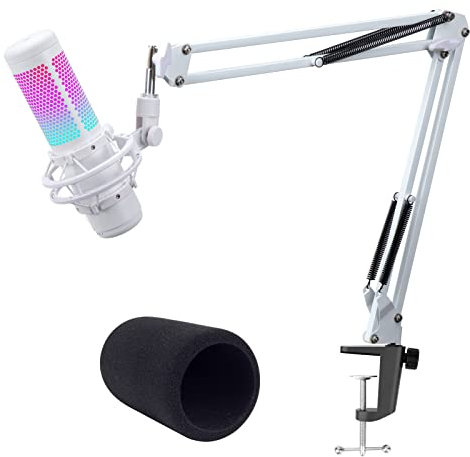 White Mic Arm Compatible with HyperX QuadCast S - Premium QuadCast S Microphone Boom Arm for Gaming, Streaming by YOUSHARES