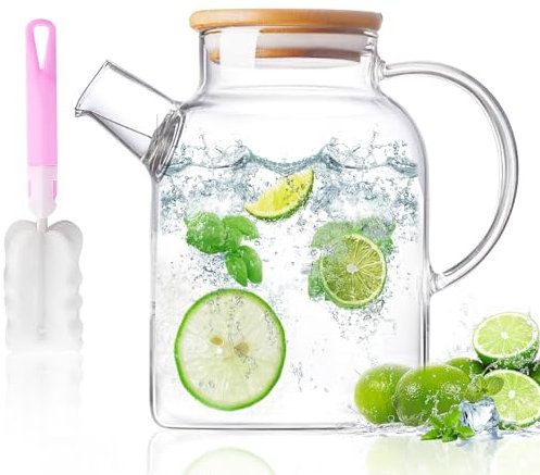 Sentasi Wasserkaraffe Glas,1800ml/61 Unzen Karaffe,Glaskaraffe mit Versiegeltem Deckel,Wasserkrug Saft Krug Glaskrug Hitzebeständig für Heißes/Kaltes Wasser,Wein,Tee und Saftgetränke