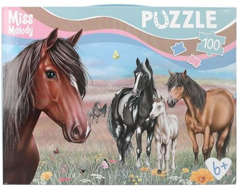 Depesche 13205 Miss Melody 100-Piece Jigsaw Puzzle with Detailed Horse Design, Size Approx. 58 x 40 cm, in Cardboard Box with Carry Handle, Multicoloured, One Size