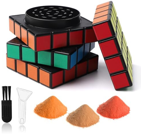 LHOEST Grinder Cube Shape 2.3 inch, Metal Grinder with Scraper and Brush, Crusher 4 Layers with Catcher and Magnetic Lid, Large Grinders for Spice Flower Mill