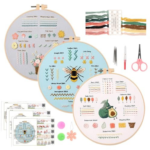 GOTDYBST Stickset Für Anfänger, Sticken Set Erwachsene, Zum Erlernen Von 28 Verschiedenen Stichen, Kreuzstich Set - Enthält Kattun, Faden, Nadel, Stickrahmen Und Video-Tutorial