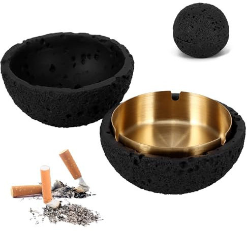 Ashtray with Lid Windproof Ashtrays for Cigarettes Indoor & Outdoor Garden Ashtray Ornaments for Home, Patio and Office Decoration (Black)