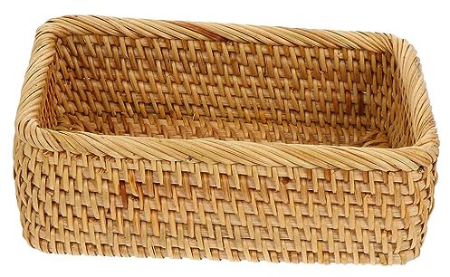 VOSAREA Panier De Rangement Rotin Tressé Boîte Pour Petits Objets Présentoir à Snacks Décoration De Bureau Panier Ménager