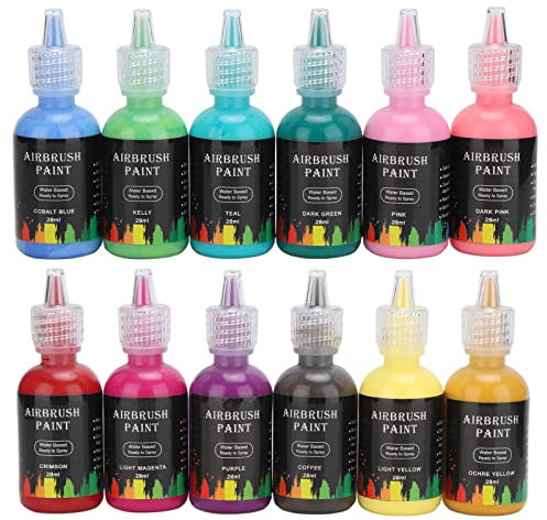 Vomeko Vernice per inchiostro liquido a 12 colori, Vernice per aerografo, Inchiostro artistico per pittura per aerografo fai-da-te, Vernici per aerografo a base d'acqua Acrilico