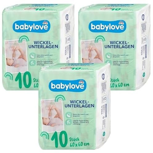 Wickelunterlagen für Babys, Hygienische Einlagen, Recyclingmaterial, Chlorfrei, Parfümfrei, Latexfrei 30 stück 60x60 cm von babylove (Wickelunterlagen)