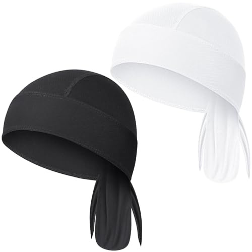 MELLIEX 2 Pezzi Sportiva Bandana Uomo Donna, Traspirante Cappellini da Ciclismo, Anti-UV Bandana Pirata, Nero e Bianco