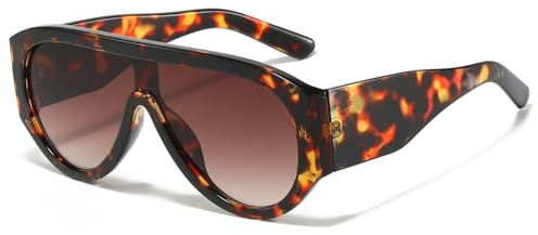 Long Keeper Gafas de Sol de Piloto de Gran Tamaño para Mujer y Hombre, Gafas de Sol Cuadradas Grandes Retro de los años 70, Gafas Planas Vintage, Protección UV400 (Leopardo Gradual Marrón)