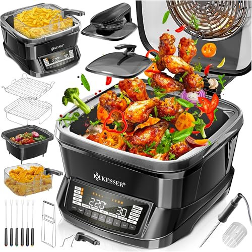 KESSER® Multikocher mit Heißluftfritteuse 8L & 16 Programme Küchengerät - Grillen, Backen, Schmoren, Dampfgaren Vorheiz- & Warmhaltefunktion Reiskocher Slow Cooker, Joghurtbereiter