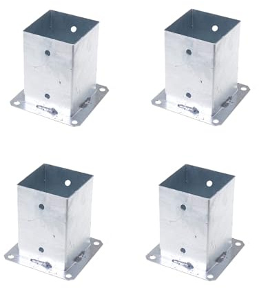 Aqbau Set di 4 supporti per pali da avvitare 100 x 100 mm, staffe per pali in legno zincate a caldo con piastra per tasselli, supporto palo recinzione per pergolato, gazebo e tettoia esterna