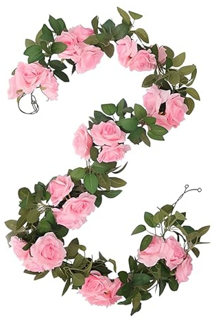 Krans konstgjorda blommor, 5,91 FT konstgjorda rosor vinstockar med gröna blad, klätterrosor falska blommor hängande dekorationer, för hem hotell båge fest bröllop trädgård dekoration