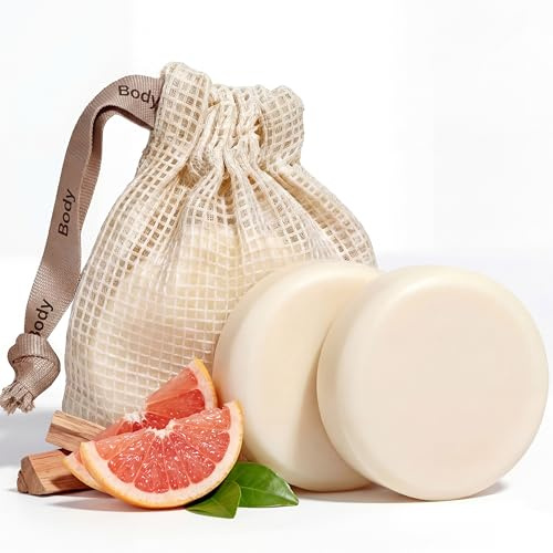Vove Set de jabón de ducha sólido con sacos de jabón exfoliante Forest Revive – 2 jabones hidratantes y vegetales con aceite de jojoba, manteca de cacao, proteína de arroz y aceites esenciales