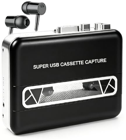Kassettspelare, kassettspelare, bärbar kassettspelare, kassettspelare, kassettinspelning, uppladdningsbar via USB, för musik, fester, picknick