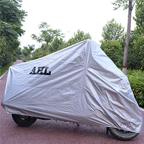 AHL Housse Protection pour Moto, Couverture Imperméable, bache Argente de Protection, Résistant aux déjections d'oiseaux, à l'eau, à la Poussière/Neige/Pluie, au Vent, UV (Argent,L)